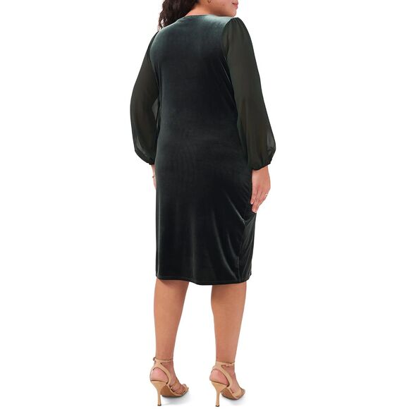 New Vince Camuto Velvet Emerald Green Sheer Balloon Long Sleeve Dress Size 2X - Picture 9 of 16